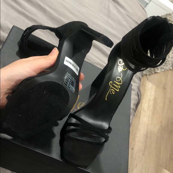 So Me black faux suede strappy ankle-cuff heels - Picture 2 of 5